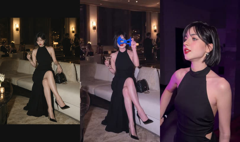 Wan 3.0 test: reference photo of a woman in a black halter dress; the generated video keeps the dress but the face looks like a different person